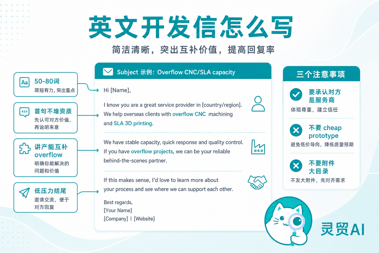 英文开发信怎么写:50-80词结构示意